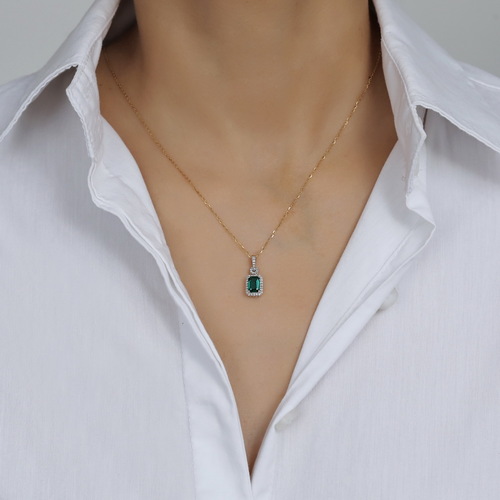שרשרת ותליון אמרלד ויהלומים מזהב 14K