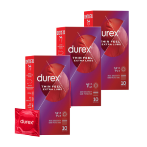 מבצע שלישיית קונדומים דורקס Thin Feel - Extra Lube | מכיל 30 יחידות סה"כ |