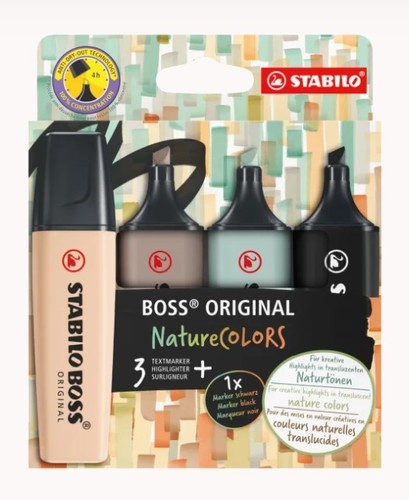 חדש! סט 4 טושי הדגשה גוונים טבעים STABILO BOSS NatureCOLORS