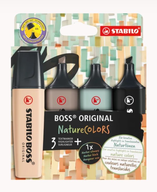 חדש! סט 4 טושי הדגשה גוונים טבעים STABILO BOSS NatureCOLORS