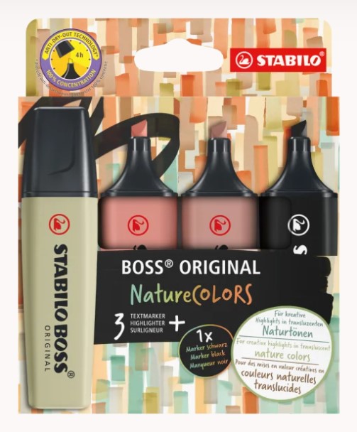 חדש! סט 4 טושי הדגשה גוונים טבעים STABILO BOSS NatureCOLORS