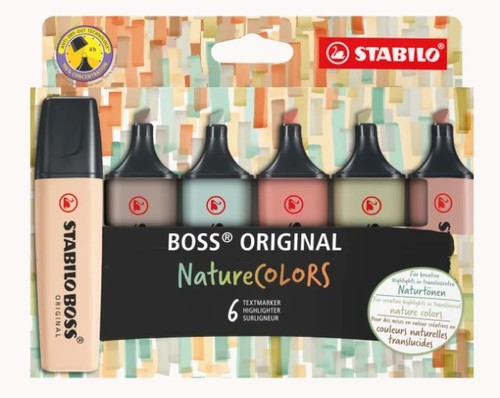 חדש! סט 6 טושי הדגשה גוונים טבעים STABILO BOSS NatureCOLORS