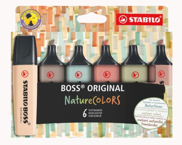 חדש! סט 6 טושי הדגשה גוונים טבעים STABILO BOSS NatureCOLORS