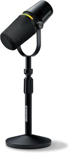 מיקרופון דינאמי SHURE MV7+K-BNDL חדש עם סטנד עגול שחור טלסקופי
