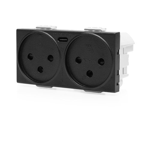 שקע כפול עם מטען USB מהיר אוניברסלי TYPE C PD שחור מט ניסקו