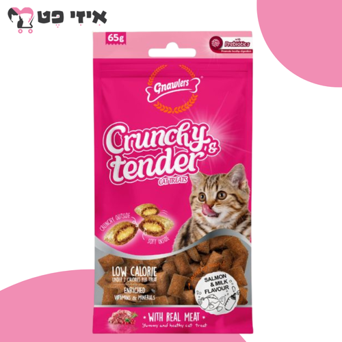 קראנצ'י טנדר חטיף כריות בטעם סלמון וחלב לחתול 65 גרם Gnawlers