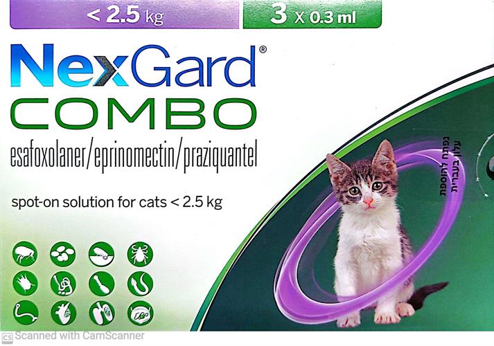 נקסגארד קומבו אמפולה לחתול עד 2.5 ק"ג NexGard COMBO תוקף 04/27