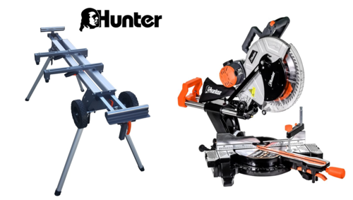 סט משור גרונג פנדל 12'' 2000W HUNTER סמן לייזר +  עמדת שולחן נייד מקצועי  למסורים על גלגלים 100613-009.9