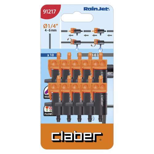 טפטפת קצה מתכווננת CLABER דגם 7028905 להשקיה מקומית עם כיוון 0-6 ליטר לשעה, מתאימה לחיבור על צינור השקיה לגינה ולחקלאות