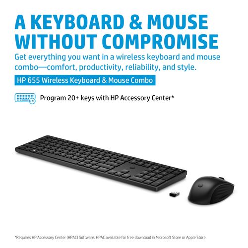 סט אלחוטי מקלדת ועכבר HP 655 Wireless Keyboard and Mouse Combo Black 10 4R009A6 במלאי
