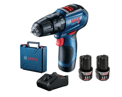 מברגה מקדחה רוטטת נטענת 12V כולל 2 סוללות 2Ah מטען ומזוודה דגם GSB 12V-30 בוש