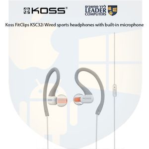אוזניות ספורט חוטיות עם מיקרופון מובנה Koss FitClips KSC32iGRY