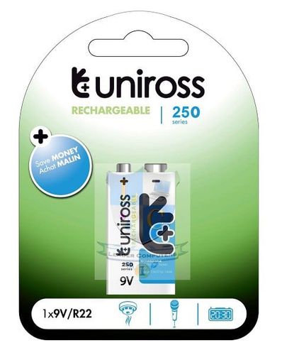 סוללה נטענת R22 9V של 250 Uniross