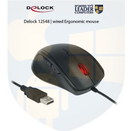 עכבר אופטי ארגונומי חוטי USB-A ליד שמאל עם 6 לחצנים Delock 12548