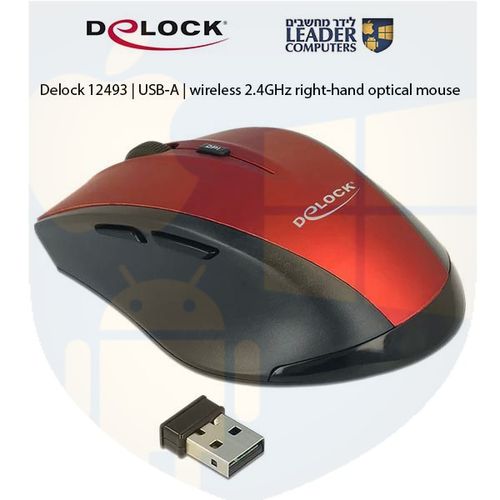 עכבר אופטי ארגונומי אלחוטי USB-A 2.4 GHz עם 5 לחצנים Delock 12493