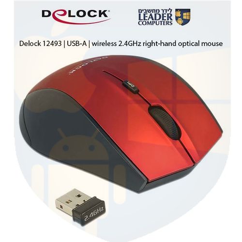 עכבר אופטי ארגונומי אלחוטי USB-A 2.4 GHz עם 5 לחצנים Delock 12493