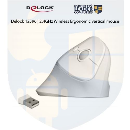 עכבר אופטי אנכי ארגונומי אלחוטי USB-A 2.4 GHz עם 5 לחצנים Delock 12596