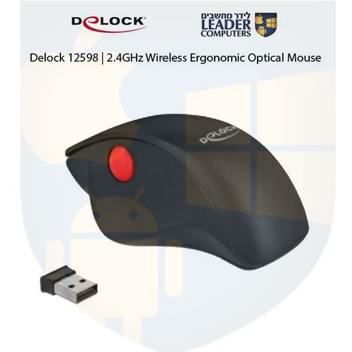 עכבר אופטי ארגונומי אלחוטי USB-A 2.4 GHz עם 3 לחצנים Delock 12598