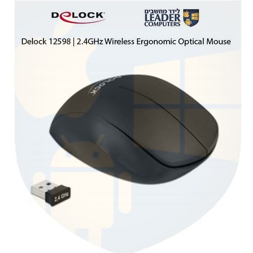 עכבר אופטי ארגונומי אלחוטי USB-A 2.4 GHz עם 3 לחצנים Delock 12598