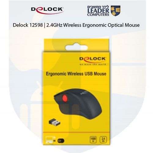 עכבר אופטי ארגונומי אלחוטי USB-A 2.4 GHz עם 3 לחצנים Delock 12598