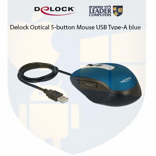עכבר אופטי חוטי USB-A עם 5 לחצנים רזולוציה 2000 DPI, דגם Delock 12621