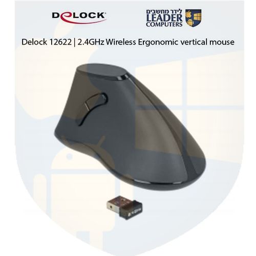 עכבר אנכי ארגונומי אלחוטי USB-A 2.4 GHz עם 5 לחצנים Delock 12622