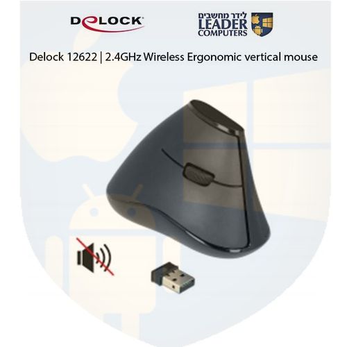עכבר אנכי ארגונומי אלחוטי USB-A 2.4 GHz עם 5 לחצנים Delock 12622