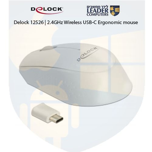 עכבר ארגונומי אלחוטי 2.4GHz עם מתאם USB-C, עם 3 לחצנים, Delock 12668