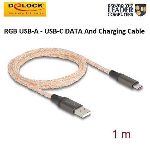 כבל להעברת נתונים וטעינה בחיבור USB Type-C | צבעי לד מתחלפים | Delock 88164