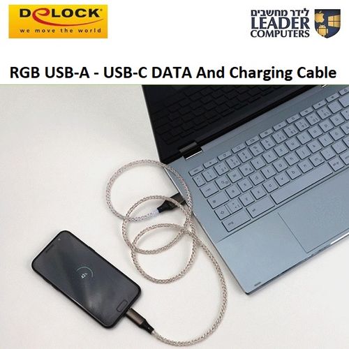 כבל להעברת נתונים וטעינה בחיבור USB Type-C | צבעי לד מתחלפים | Delock 88164