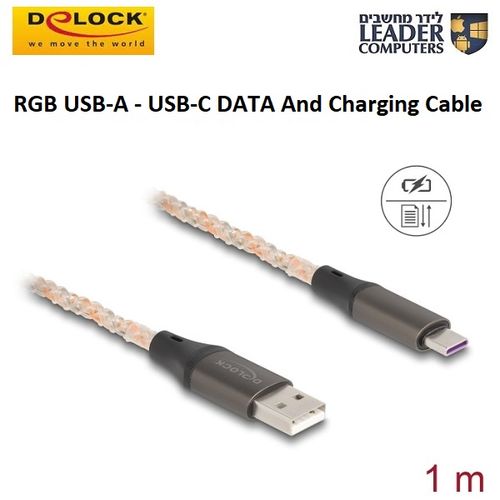 כבל להעברת נתונים וטעינה בחיבור USB Type-C | צבעי לד מתחלפים | Delock 88164