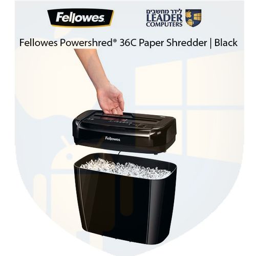 מגרסה Fellowes Powershred® 36C מיכל 12 ליטר | יכולת גריסה 6 דפים A4 | צבע שחור