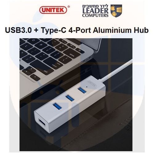 ××¤×Ś× USB3.0 ×˘× ××Ş×× Type-C ×-4 ×× ××Ą××Ş USB | ××× Unitek Y-3082B