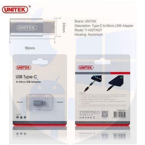 מתאם מ- USB Type-C למיקרו USB, דגם Y-A027AGY Unitek