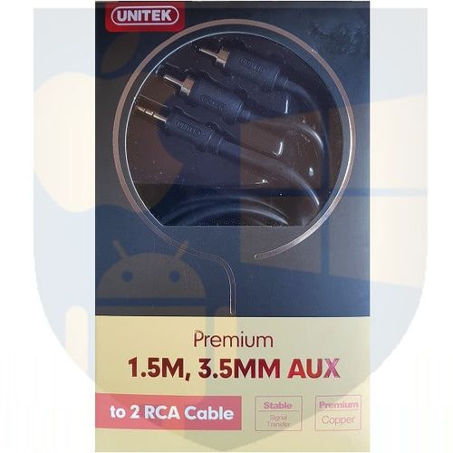 כבל AUX פרימיום אודיו 3.5 ממ ל- 2 RCA, אורך 1.5מטר, דגם Y-C938ABK UNITEK