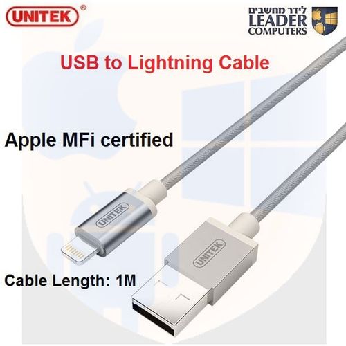 כבל Lightning מאושר אפל, אורך 1 מטר, דגם Unitek פרמיום Y-C499ASL