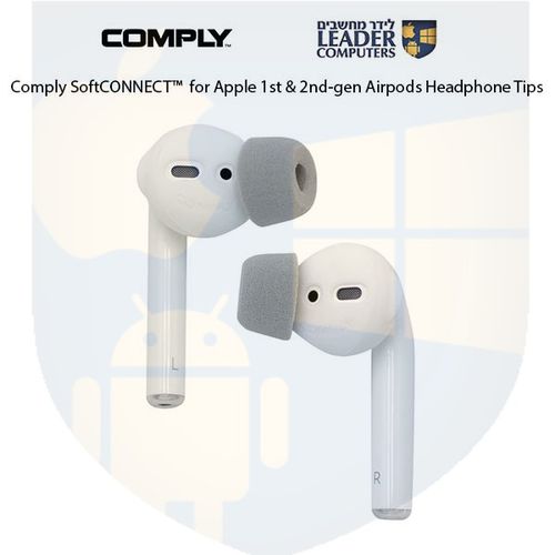 2 סטים של טיפים של אוזניות Apple Airpods Gen 1 & 2| מתאמי סיליקון | אטמי ספוג | במידה קטנה | צבע אפור | Comply SOFTCONNECT