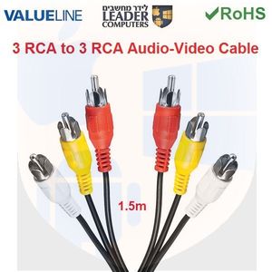 אודיו-וידאו כבל 3RCA ל-3RCA באורך של 1.5 מטר, דגם ValueLine VLVP24300B15