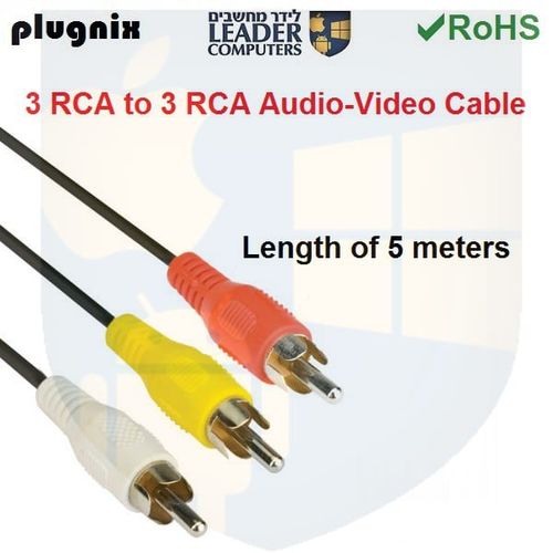 אודיו-וידאו כבל 3RCA ל-3RCA באורך של 5 מטר, דגם Plugnix 550175