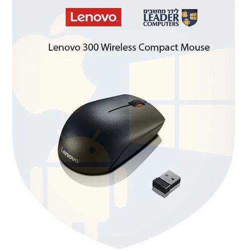 עכבר אלחוטי קומפקטי 2.4GHz עם מתאם USB-A ועם 3 לחצנים | Lenovo 300