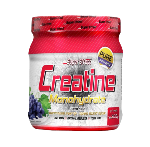 קריאטין | אבקה להכנת משקה קריאטין | Creatine Monohydrate | מכיל 300 גרם | מעלה כוח ואנרגיה תוך שרירית | בטעם ענבים | Super Effect סופר אפקט | Super Effect