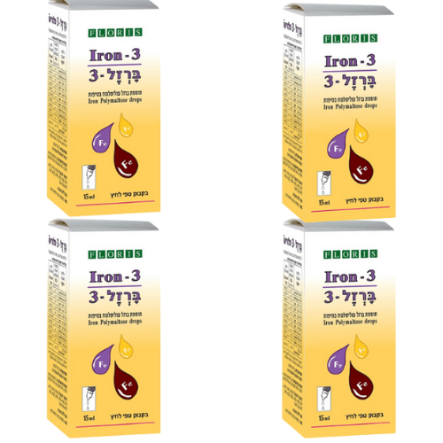 ברזל 3 | תוסף ברזל פולימלטוז בטיפות | מבצע רביעיה | מכיל 15 מ"ל | פלוריש הדס | Floris Hadas
