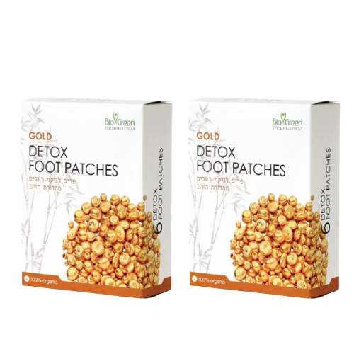מארז שתיים עשרה | גולד דיטוקס פווט פאטצ'ס | Gold DETOX FOOT PATCHES | פדים לניקוי רעלים | מהדורת הזהב | 100% אורגני | מכיל תערובת של צמחים ביו גרין | Bio Green