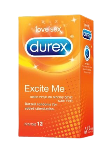 Excite Me | קונדומים | עם נקודות חספוס | לגירוי מוגבר | 12 יח' | Durex דורקס | Durex