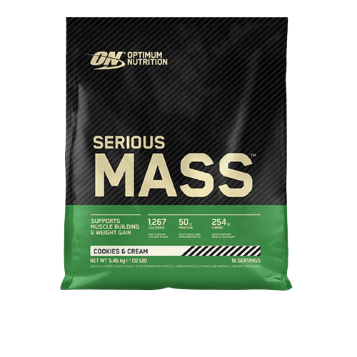 גיינר | בטעם עוגיות | Serious Mass | סיריוס מאס |  מכיל 5.45 ק"ג | אופטימום נוטרישן | Optimum Nutrition