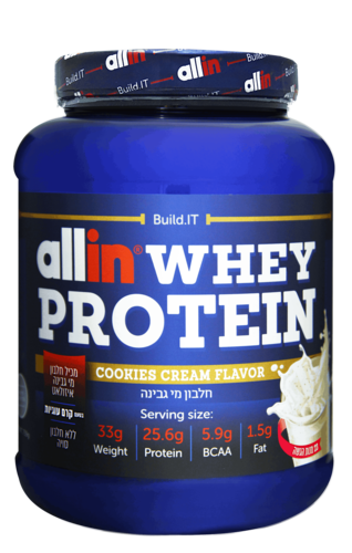 אבקת חלבון | Whey Protein | כשר | 2.27KG | טעם קרם עוגיות | מחלבון מי גבינה |  אול-אין | ALLIN