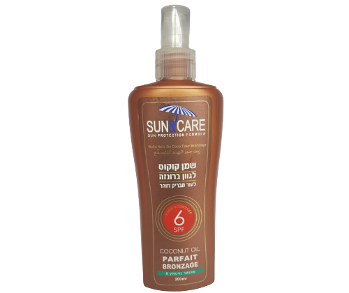 שמן קוקוס לשיזוף הגוף גוון ברונזה | נספג במהירות | מסנן קרינה 6 SPF | Sun & Care