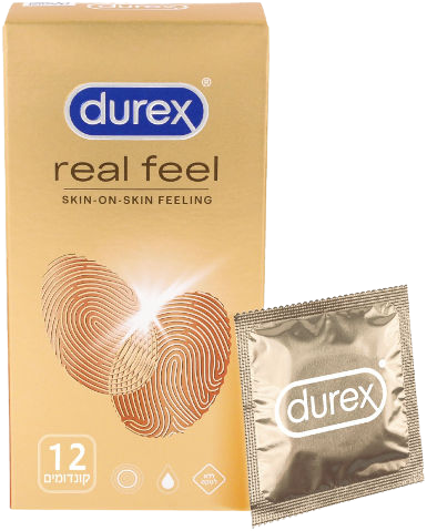 דורקס | קונדומים real feel | ללא לטקס | לתחושה נוחה יותר | מכיל 12 יחידות דורקס | Durex