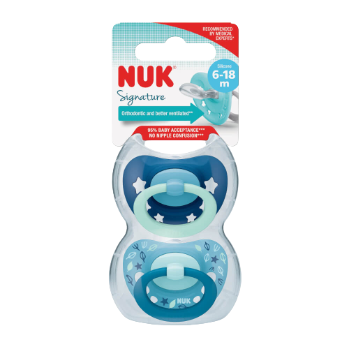זוג מוצצי נוק סיגנטור NUK Signature | סיליקון 6-18 חודשים | כחול | נוק | NUK