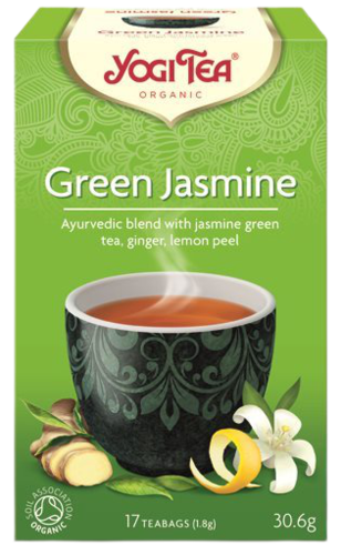 תה עם צמחים להכנת משקה בחליטה אורגנית | תה ירוק יסמין אורגני עם ג'ינג'ר | 17 שקיקים Yogi tea